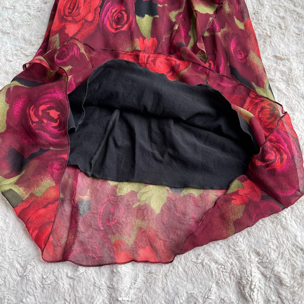 bebe 100% silk rose floral print halter‎ slip dress slipdress fairy roses red S - Picture 11 of 16